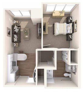 AL_Medalist-A 1 bdrm, 1 bath 600 sf 1